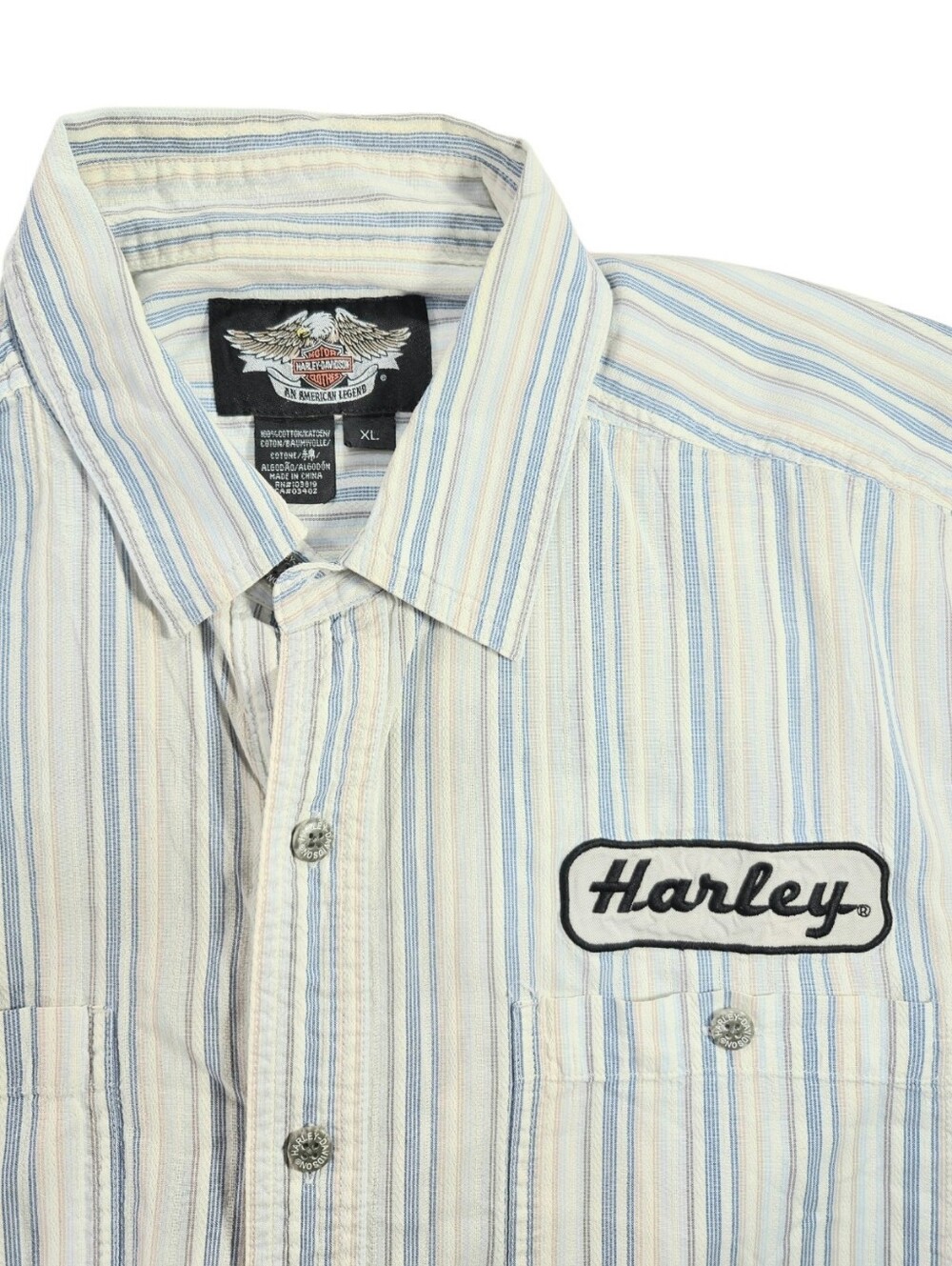 Harley Davidson Men's XL Striped Button Down Shirt Embroidered Back Logo